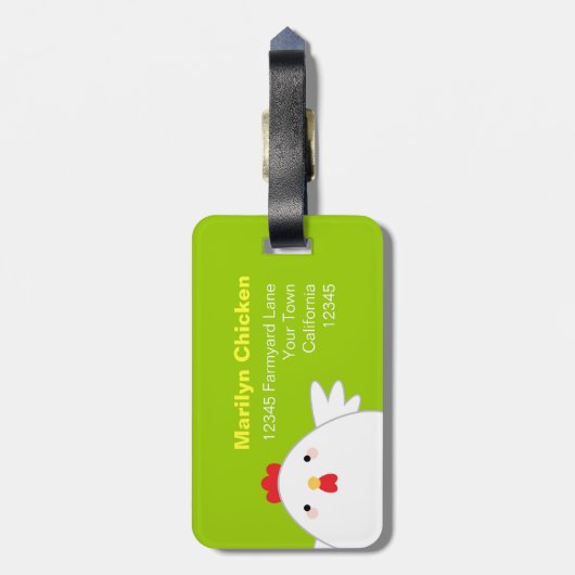 White Chicken on Green  Bagagelabel (Achterkant verticaal)