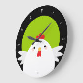White Chicken on Green Wall Clock Grote Klok (Hoek)