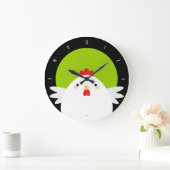 White Chicken on Green Wall Clock Grote Klok (Huis)