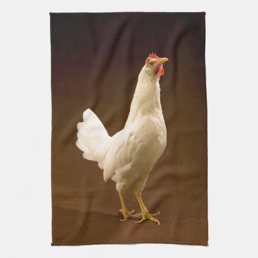 White Chicken Rooster Hen Theedoek (Verticaal)