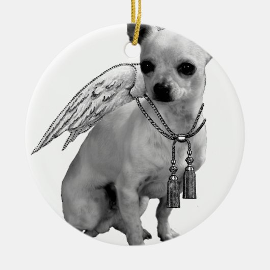 White Chihuahua Angel Wings Keramisch Ornament (Voorkant)
