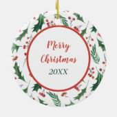 White Chihuahua Dog Holly Border Keramisch Ornament (Achterkant)