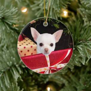 White Chihuahua Kerstmis Keramisch Ornament