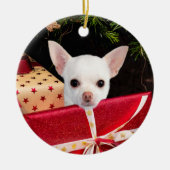 White Chihuahua Kerstmis Keramisch Ornament (Voorkant)