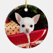 White Chihuahua Kerstmis Keramisch Ornament (Achterkant)