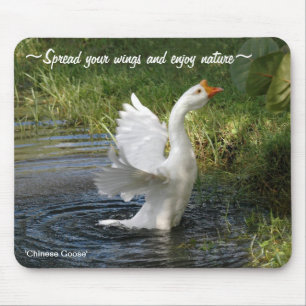 White Chinese goose flapping wings Mousepad Muismat