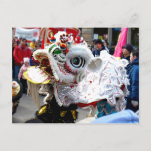 White Chinese Lion Dancer Chinatown Briefkaart