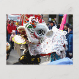 White Chinese Lion Dancer Chinatown Briefkaart