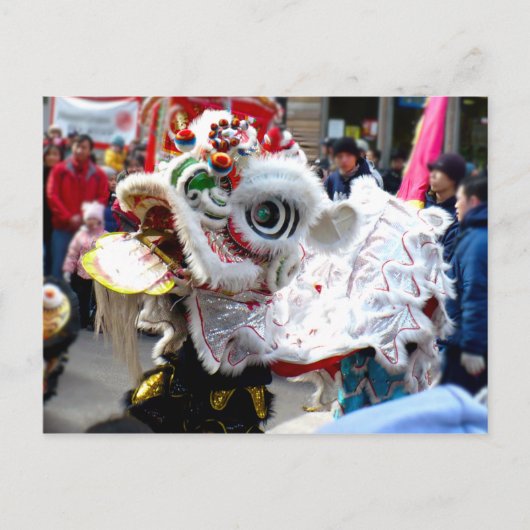 White Chinese Lion Dancer Chinatown Briefkaart (Voorkant)