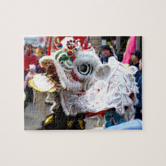 White Chinese Lion Dancer Chinatown Legpuzzel (Horizontaal)