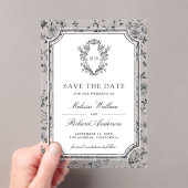 White Chinoiserie Crest Wedding Save the Date Acryl Uitnodigingen (Insitu (Draagbaar))