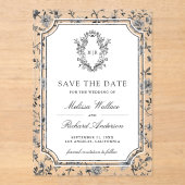 White Chinoiserie Crest Wedding Save the Date Acryl Uitnodigingen (Voorkant)
