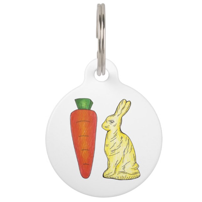 White Chocolate Bunny Rabbit Carrot Easter Snoep Huisdierpenning (Voorkant)