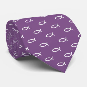 White Christelijk Fish Symbol Patroon Paars Stropdas
