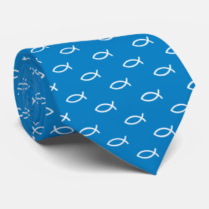 White Christelijk Fish Symbol Patroon Sky Blue Stropdas