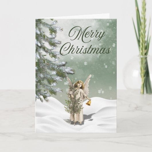 White Christmas Angel in the Snow Greeting Card Kaart (Voorkant)