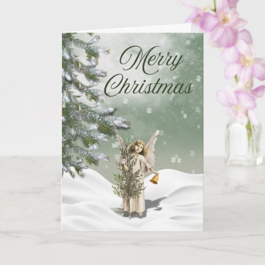 White Christmas Angel in the Snow Greeting Card Kaart (Orchidee)
