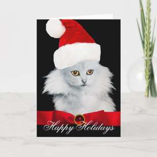 WHITE CHRISTMAS CAT MET SANTA CLAUS PET FEESTDAGEN KAART