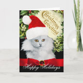 WHITE CHRISTMAS CAT MET SANTA CLAUS PET FEESTDAGEN KAART (Voorkant)