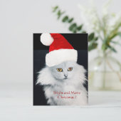 WHITE CHRISTMAS CAT MET SANTA CLAUS PET FEESTDAGENKAART (Staand voorkant)