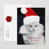 WHITE CHRISTMAS CAT MET SANTA CLAUS PET FEESTDAGENKAART (Voorkant / Achterkant)