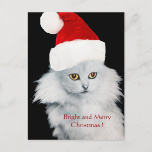 WHITE CHRISTMAS CAT MET SANTA CLAUS PET FEESTDAGENKAART