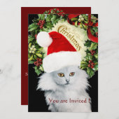 WHITE CHRISTMAS CAT MET SANTA CLAUS PET KAART (Voorkant / Achterkant)