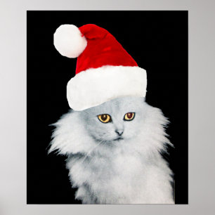WHITE CHRISTMAS CAT MET SANTA CLAUS PET POSTER