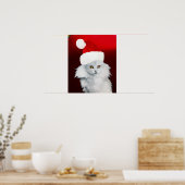 WHITE CHRISTMAS CAT MET SANTA CLAUS PET, Red Ruby Poster (Keuken)