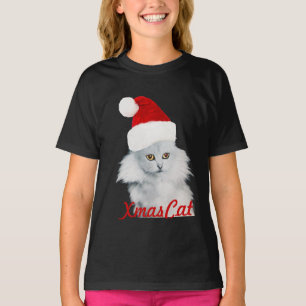 WHITE CHRISTMAS CAT MET SANTA CLAUS PET T-SHIRT