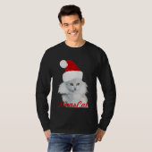 WHITE CHRISTMAS CAT MET SANTA CLAUS PET T-SHIRT (Voorkant volledig)