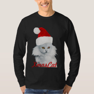 WHITE CHRISTMAS CAT MET SANTA CLAUS PET T-SHIRT
