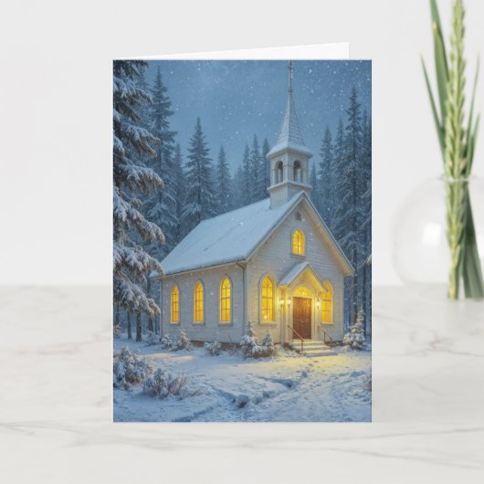White Christmas Chapel In Winter Pines Kaart (Voorkant)