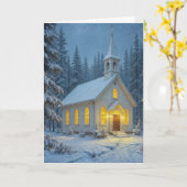 White Christmas Chapel In Winter Pines Kaart (Gele Bloem)