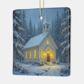 White Christmas Chapel In Winter Pines Keramisch Ornament (Links)