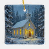 White Christmas Chapel In Winter Pines Keramisch Ornament (Voorkant)