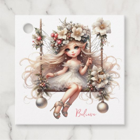 White Christmas Fairy Paper Bord Bedankjes Labels (Voorkant)