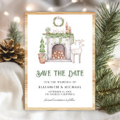 White Christmas Fireplace Photo Wedding Save The Date