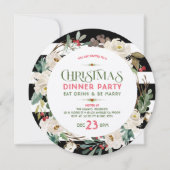White Christmas Flowers Wreath & Stripes Pattern Kaart (Voorkant)