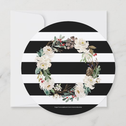 White Christmas Flowers Wreath & Stripes Pattern Kaart (Achterkant)