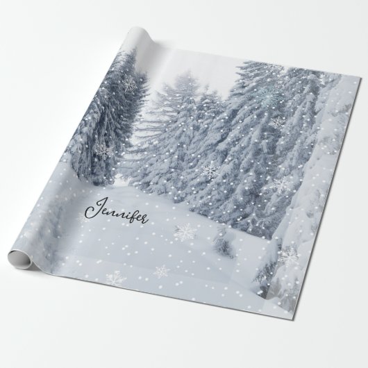 White Christmas Forest Snow Winter Wrapping Paper Cadeaupapier (Uitgerold)