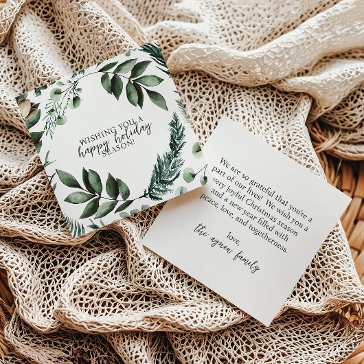 White Christmas Greenery & Sage Pine Holiday Kaart