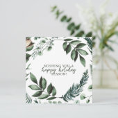 White Christmas Greenery & Sage Pine Holiday Kaart (Staand voorkant)