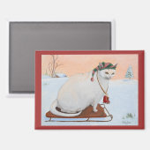 White Christmas Holiday Cat in Snow Magneet (Voorkant / Achterkant)