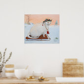 White Christmas Holiday Cat in Snow Wall Art Poster (Keuken)
