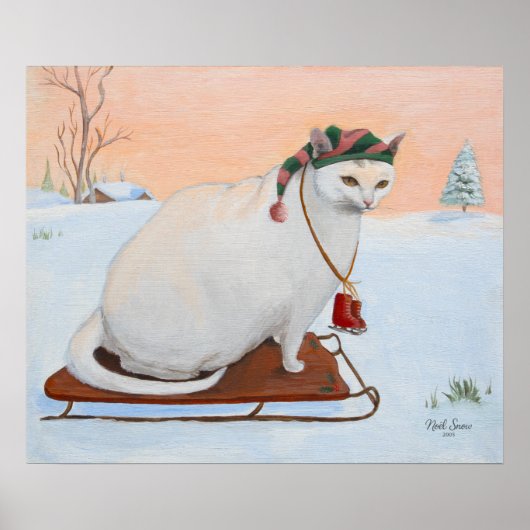 White Christmas Holiday Cat in Snow Wall Art Poster (Voorkant)
