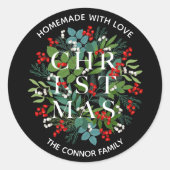 White CHRISTMAS Holly Berries Homemade Ronde Sticker (Voorkant)