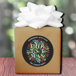 White CHRISTMAS Holly Berries Homemade Ronde Sticker