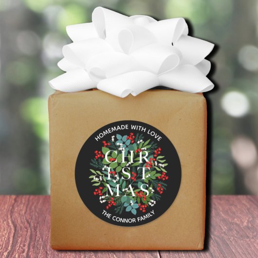 White CHRISTMAS Holly Berries Homemade Ronde Sticker