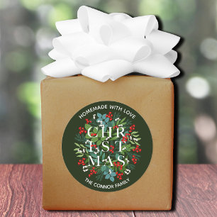 White CHRISTMAS Holly Berries Homemade Ronde Sticker